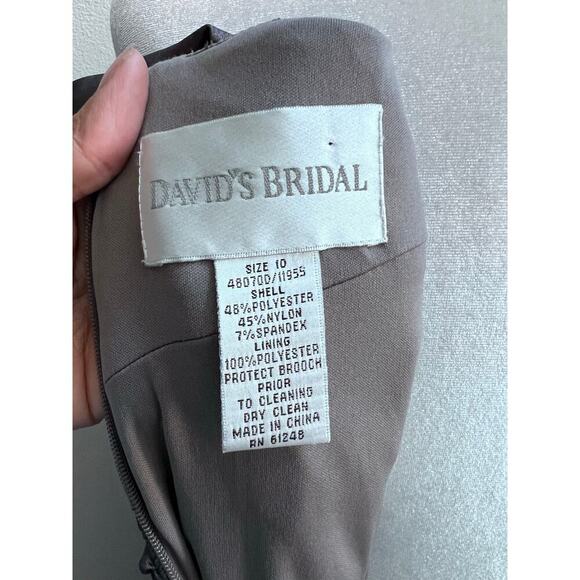 Y2K Off-the-Shoulder Ruched Stretch Taffeta Elegant Dress Gray Brooch Womens 10 - Picture 8 of 8